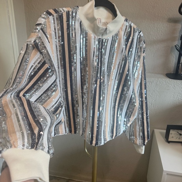 Anthropologie Raga Lunar Half-Zip Sequin Track Jacket w/Cinch Waist - Size Small - Picture 9 of 15